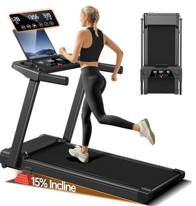3.0 HP Folding Incline Treadmill with Handrails, LED Display, 300 lb Weight Capacity