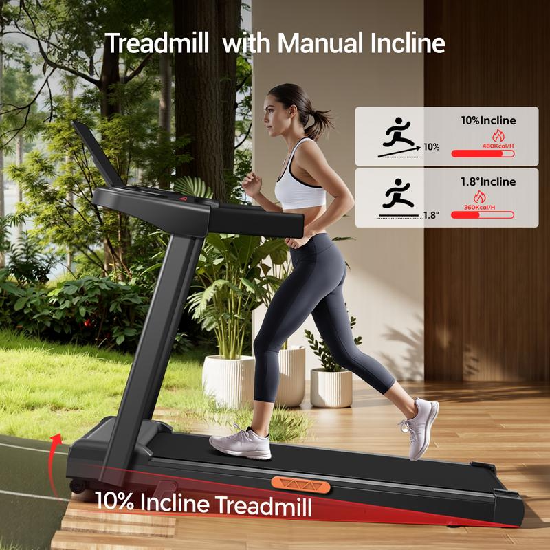 3.0 HP Folding Incline Treadmill with Handrails, LED Display, 300 lb Weight Capacity