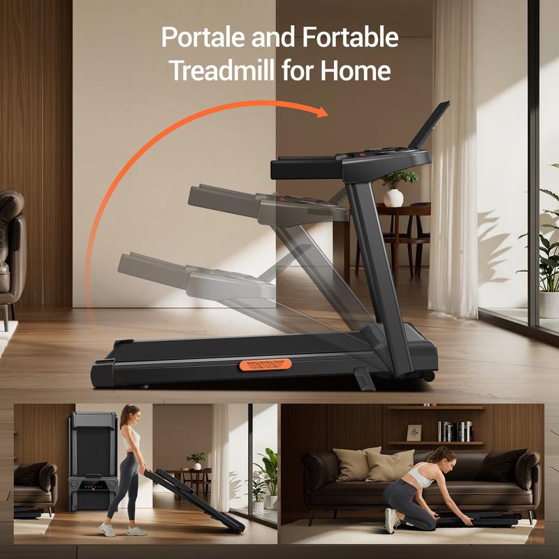 3.0 HP Folding Incline Treadmill with Handrails, LED Display, 300 lb Weight Capacity